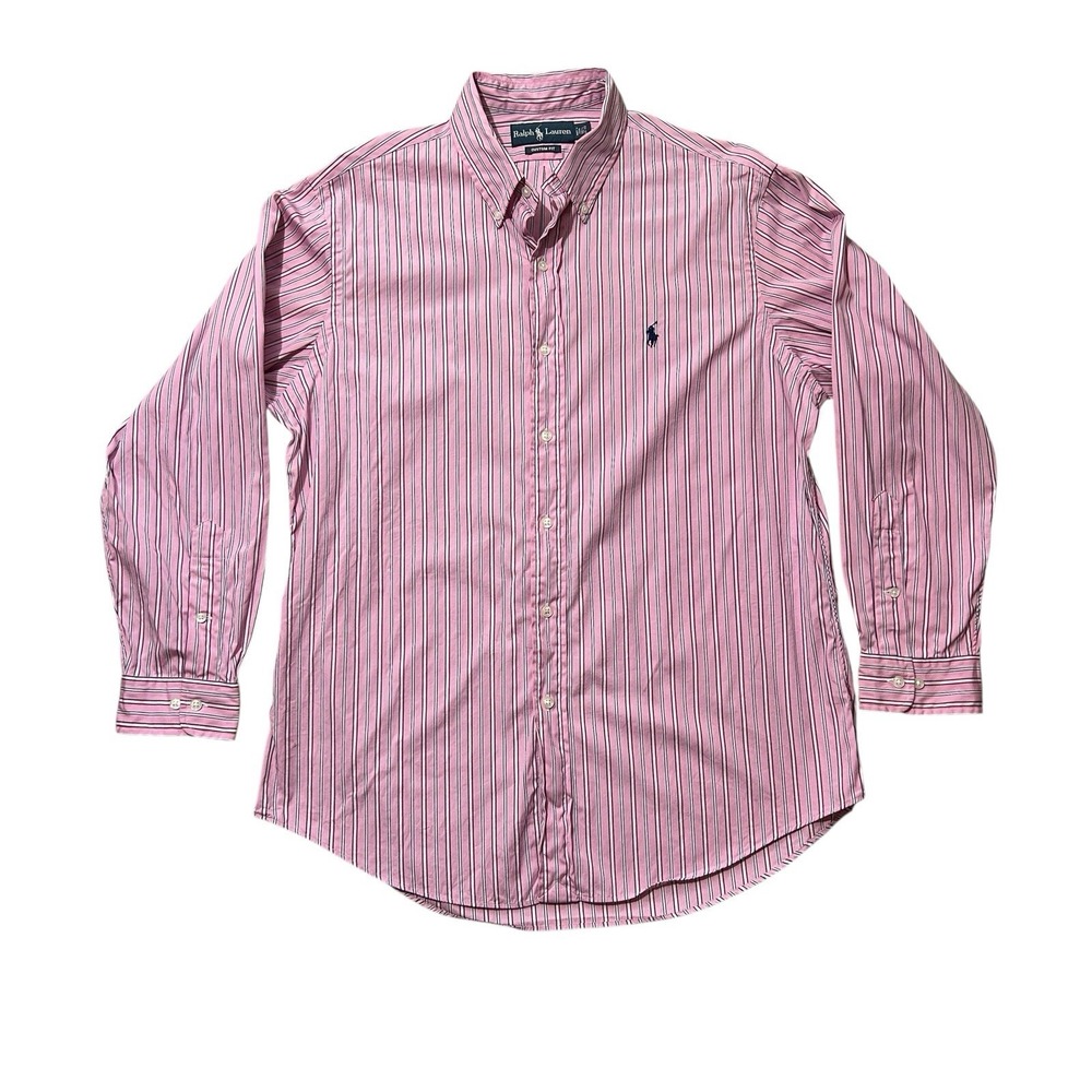 RALPH LAUREN Pink /White Dress Shirt sz L Striped 100% Cotton Business Casual